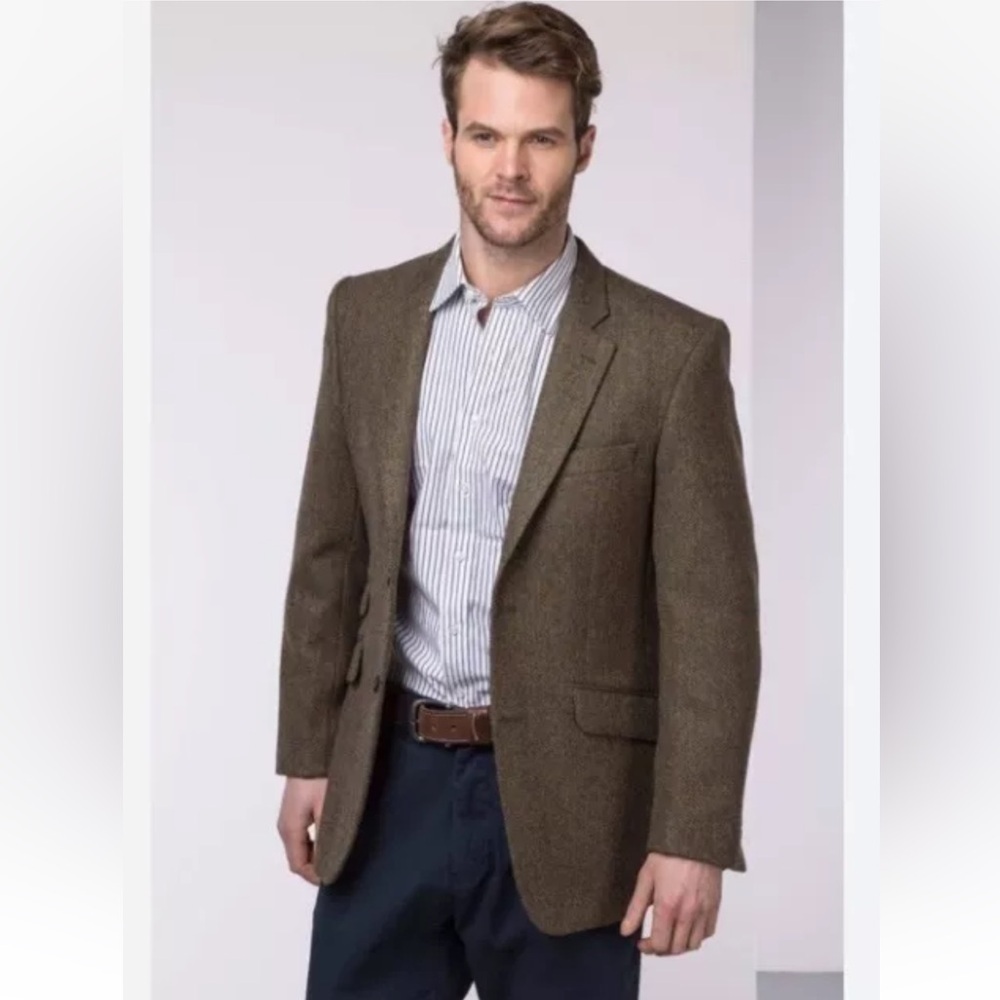 Evan Picone Brown Herringbone Silk Wool Blazer Jacket Sport Coat Mens 41R (BR)